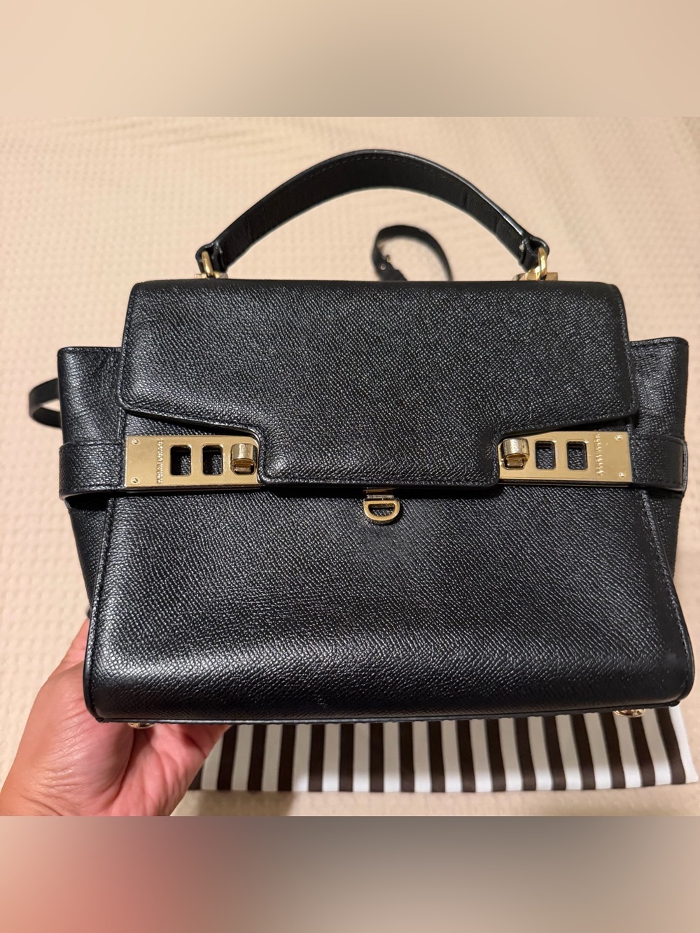 Henri Bendel Leather Top-Handle Bag with Gold Hardware